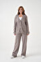 Women's V-Neck Pocket Detail Button Closure Oversized Jacket Pants Two-Piece Knitwear Set - 4