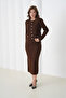 Women's Crew Neck Button Detail Patterned Jacket Skirt Two-Piece Knitwear Set - 2