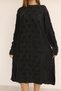 Women's Black Round Neck Patterned Pocketed Vintage Loose Cotton Knit Midi Dress - 6