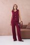 Women's Wide Collar Button Detail Ribbed Knit Long Vest Pants Two-Piece Knitwear Set - 5