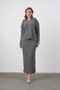 Women's Polo Neck Half-Button Placket Knit Detail Sweater Skirt Two-Piece Knit Set - 5
