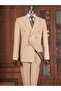 Italian Style S Slim Fit K Double-Breasted Jacket Pants Suit Beige T14856