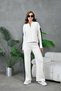 Women's Mock Neck Half Zipper Knit Detail Sweater Pants Double Knitwear Set - 5