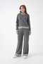 Women's Mock Neck Zipper Closure Striped Ribbed Knit Jacket Pants Double Knitwear Set - 2