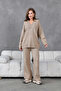 Women's V-Neck Knit Detail Oversized Sweater Pants Two-Piece Knit Set - 5