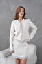 Women's Crew Neck Button Closure Patterned Jacket Skirt Two-Piece Knitwear Set 12308 - 3