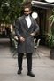 Men's Black and White Patterned Cashmere Coat with Pocket Detail - 3