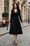 Black Elegant V-Neck Midi Dress