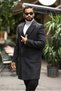 Men's Black-Anthracite Patterned Cashmere Coat with Pocket Detail