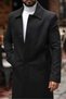 Men's Modern Fit Black Cashmere Coat with Hidden Button Detail - 2