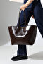 Women's Large Size Dark Brown Shiny Leather Tote Bag – Shoulder Bag |   Daily & Office Combination Compatible - 7