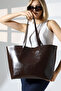 Women's Large Size Dark Brown Shiny Leather Tote Bag – Shoulder Bag |   Daily & Office Combination Compatible - 5