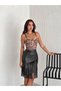 Style Asymmetrical Knee Length Tassels Back Zipper Inside Fleece-Lined High Waist Faux Leather Skirt - 6