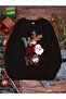 Women's Black Ho Ho Ho Christmas Printed Crew Neck Oversized Sweatshirt - 2
