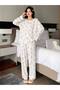 Women's Long Sleeve Single Jersey Combed Cotton Pajama Set White Mini Bear Printed Pony - 4