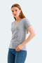 Vivek Women's V-Neck Gray T-Shirt - 7