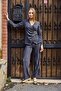 Women's Double-Breasted Collar Waist Buckle Detailed Comfortable Cut Suit Anthracite - 3