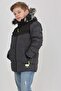 Boys' Black Thick Water-Repellent Fur Hooded Winter Coat Pattern, Stylish Warm Coat with Pockets - 4