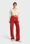 Women's Orange Lora 26W5-104 Loose Fit Mid Waist Thick Corded Fabric Velvet Velvet Fabric Pants - 3
