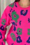 Crew Neck Long Sleeve Floral Patterned Oversized Knitwear Sweater Pink - 6