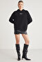 Glace Women's Front and Back Print Detailed Hooded Regular Fit Normal Fit Black Sweatshirt - 5