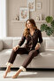 Women's Pajama Set with Crinkle Texture and Ruffle Details - 2