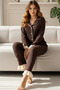 Women's Pajama Set with Crinkle Texture and Ruffle Details