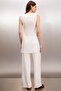 Serelune Women's Wide Neckline Regular Fit Sleeveless Open Sides Long Ecru Blouse - 8