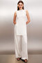 Serelune Women's Wide Neckline Regular Fit Sleeveless Open Sides Long Ecru Blouse - 6