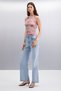 Jeri Women's Double Layer Tulle Mesh Fabric Twisted Shoulder Floral Pattern Pink Blouse - 4