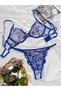 Womens 2 Piece Sexy Cute Underwire Push Up Strappy Heart Embroidered Mesh Sheer Lingerie Set - 2