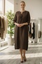 Italian Brown Buttoned 3/4 Sleeve Y Slit Slim Fi Corded Fabric Adife Long Woven Dress 120 55