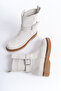 Women's Special Design Oval Toe Buckle Detailed Suede Boots - 5