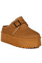 Women Buckle Strap Fur Platform Classic Slip-On in Tan