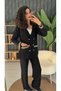 Double Pocket Gold Button Detailed Knitwear Double-Breasted Blazer Set - 3