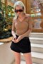 Beige Polo Neck Corded Fabric Women's Bodysuit Mg2566 - 4
