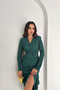 Double-Breasted Collar Buckle Detail Women's Pleated Dress - 6