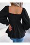 Women's Long Sleeve Geometric Neckline Gipe Detailed Crepe Blouse - 4