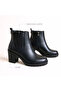Black Genuine Leather Women's Boots with Rubber Detail and Internal Zipper