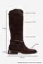 Ansel Brown Suede Genuine Leather Women's Riding Boots with Ankle Strap - 6