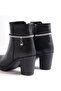 Lotus Women's Black Ankle Stone Detail Zippered Thick Heel Boots - 4