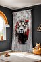 Red King Lion Patterned Children's Baby Room Background Curtain (Single Wing Pricing) - 4