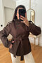 Mock Neck Button Belted Cashmere Jacket - Brown - 2