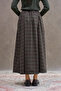 Brown Green Double Pleated Plaid Skirt - 5