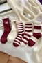 Women's 5 Pairs Premium Quality Red and White Striped Ribbon Detailed Long College Socks - 4