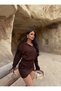 Shirt Collar Half Button Asymmetrical Hem Side Ruched Top Loose Skirt Tight Sleeve Cuffed Mini Shirt Dress - 5