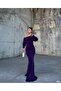 Off-Shoulder Maxi Length SIMLIKREP Fabric Evening Dress 583049 PURPLE