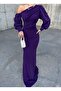 Off-Shoulder Maxi Length SIMLIKREP Fabric Evening Dress 583049 PURPLE - 2