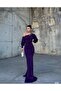 Off-Shoulder Maxi Length SIMLIKREP Fabric Evening Dress 583049 PURPLE - 3