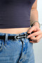 Women's Black Leather Belt with White Buckle, Slim Classic Trouser Belt - 3